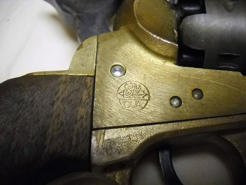 detail, CVA logo on 1851 Colt Navy reproduction